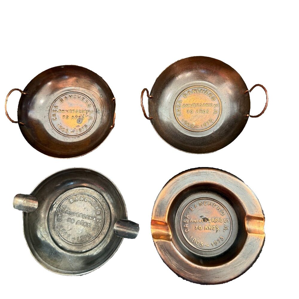 Lot of 4, Vintage, 1975 Casa Banchero S.A. 70th Anniversary Ashtray, Peru